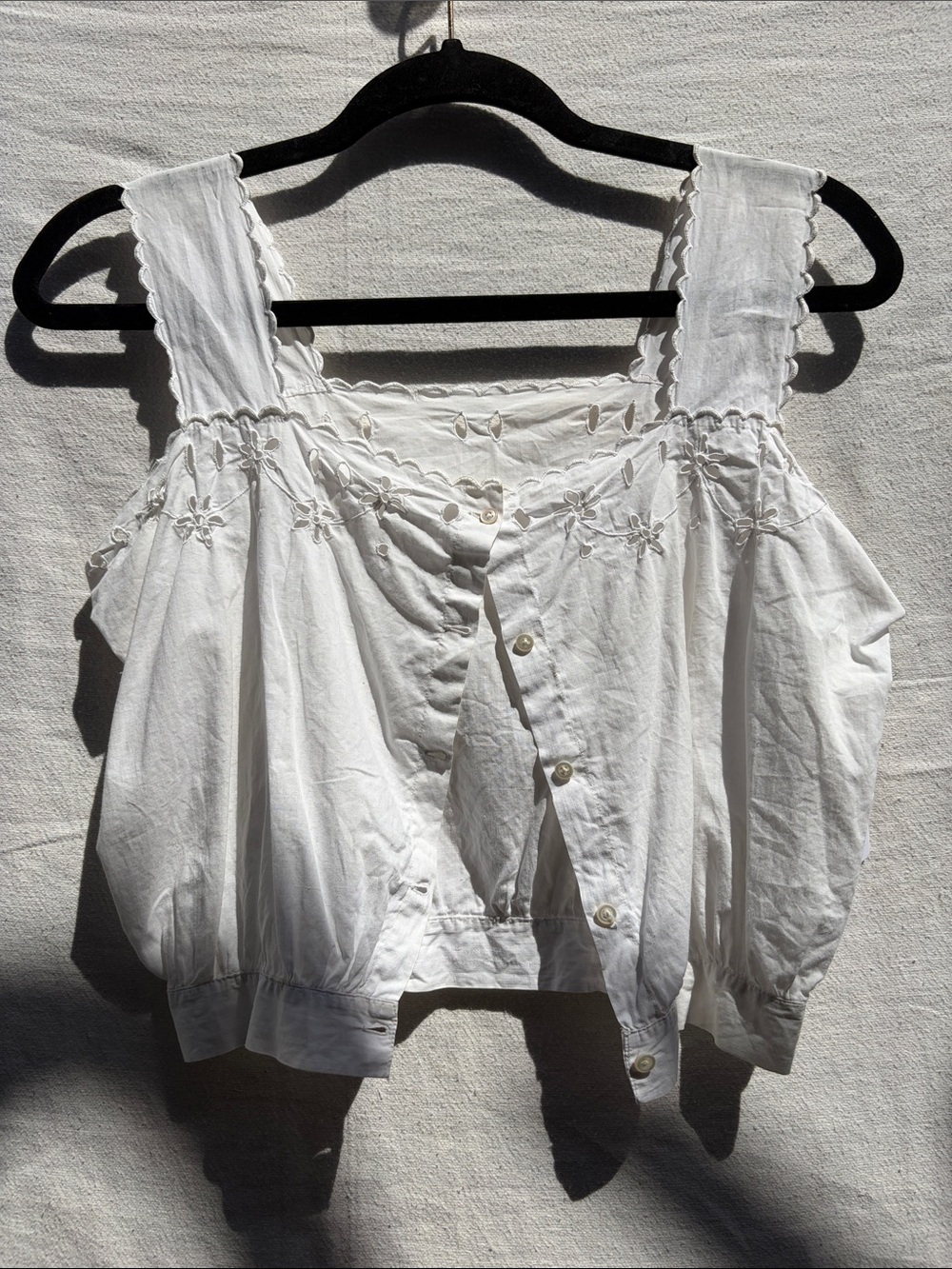 White Embroidered Cotton Cropped Tank Top